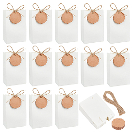 Rectangle Folding Paper Gift Boxes, for Presents Candies Cookies Wrapping, with Flat Round Tag and Jute Rope