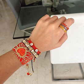 Bracelet coeur d'amour en perles ethniques vintage serti de rivets en strass pour les couples