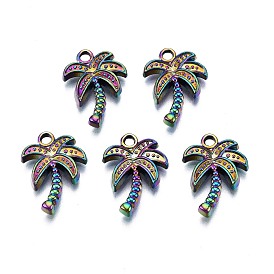 Rainbow Color Alloy Pendants, Cadmium Free & Nickel Free & Lead Free, Coconut Tree