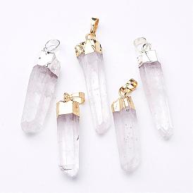 Pendeloques de cristal de quartz naturel, cristal de roche, avec les accessoires en laiton, pépite, 30~75x5~15mm, Trou: 8x5mm