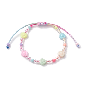 Bracelets réglables en perles pour enfants, couleur bonbon, cœur tressé en acrylique, pour filles