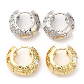 Rack Plating Brass Thick Hoop Earrings, Clear Cubic Zirconia Earrings