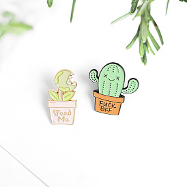 Smiling Cactus Pin with Open Mouth and Oil Droplets - Creative Plant Design Badge for Trendy Floral Accessories