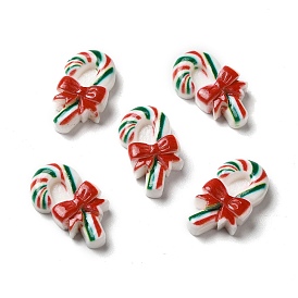 Christmas Opaque Resin Cabochons, Candy Cane with Bowknot