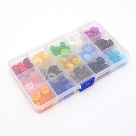 Botones de resina con orificios, con caja de plástico, plano y redondo