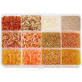 Orange Series 12 Styles Glass Seed Beads, Round & Bugle