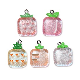 Подвески из прозрачной смолы с фруктовой тематикой, квадратные амулеты, с железной платиной петлей