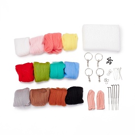 Ensemble d'outils de feutrage à l'aiguille bricolage, Avec des aiguilles de fer, châssis en mousse, stalles en cuir, fermoirs porte-clés, Anneaux ouverts, épingles à oeil, Yeux en plastique et laine