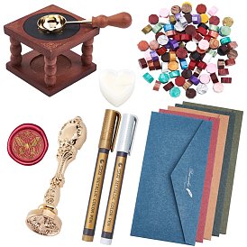 CRASPIRE DIY Scrapbook Kits, with Retro Gold Foil Western Style Paper Envelope, Sealing Wax Particles, Wax Seal Stamp Set and Metallic Markers Paints Pens