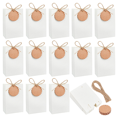 Rectangle Folding Paper Gift Boxes, for Presents Candies Cookies Wrapping, with Flat Round Tag and Jute Rope