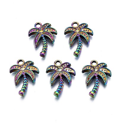 Rainbow Color Alloy Pendants, Cadmium Free & Nickel Free & Lead Free, Coconut Tree