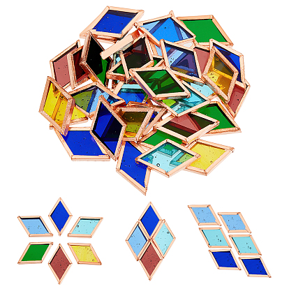 36pcs 6 couleurs carreaux de mosaïque en verre coloré, avec bord en laiton doré rose, pour la mosaïque art mural, lampes turques, losange