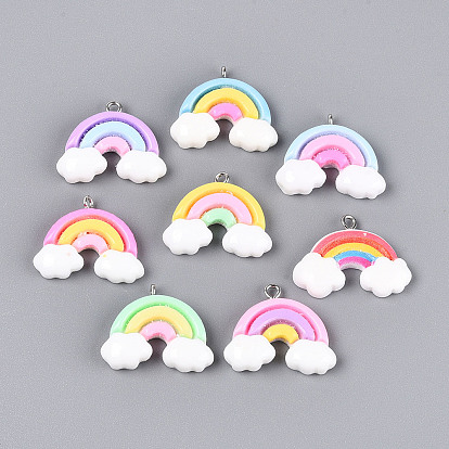 Непрозрачные подвески смолы, радуга, с платиновыми железными петлями