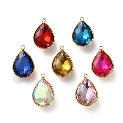 Ионное покрытие (ip) 304 подвески из нержавеющей стали, со стеклянными стразами, реальный 18 k позолоченный, слеза