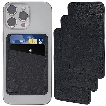 3Pcs Self-Adhesive PU Leather ID Card Holder, Rectangle