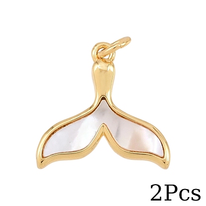 2Подвески из натуральных белых ракушек, с латунной, реальный 18 k позолоченный, с прыжковых колец, долговечный, без свинца и без кадмия, стойки покрытие, белые