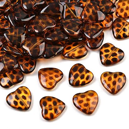 Transparent Acrylic Beads, Leopard Print Heart