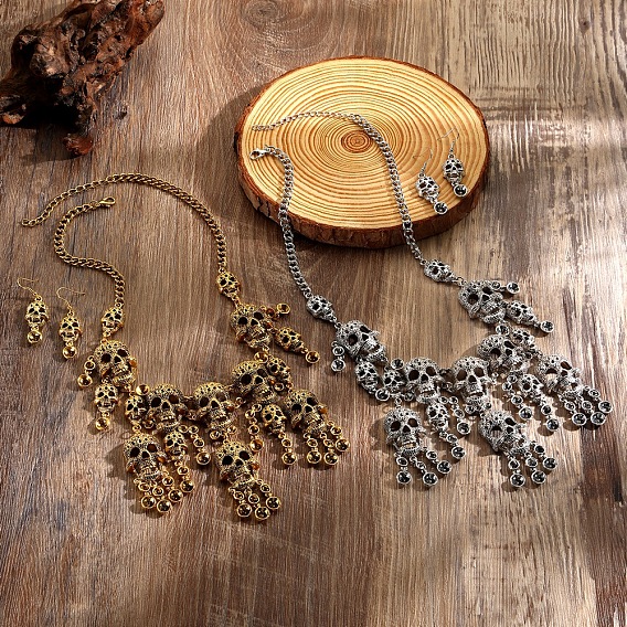 Наборы украшений из сплава на хэллоуин, включают в себя серьги-подвески и ожерелья, череп