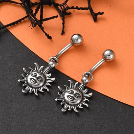 Sun 316 Surgical Stainless Steel Dangle Belly Button Rings, Piercing Navel Rings, Barbell Body Jewelry for Women