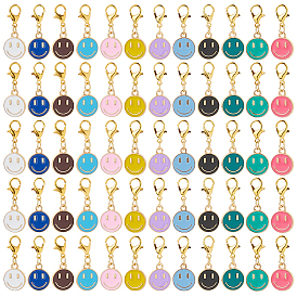 96шт 12 цветной сплав эмали кулон украшения, Сплав с застежками когтя омара, улыбающееся лицо, золотые