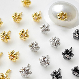 Épingles à tête de zircone cubique transparente pavée de laiton, fleur, pour la fabrication de perles baroques