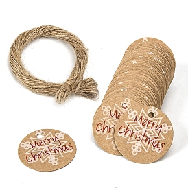 Etiquetas de regalo de papel kraft de Feliz Navidad con puntos redondos., con cuerdas de yute
