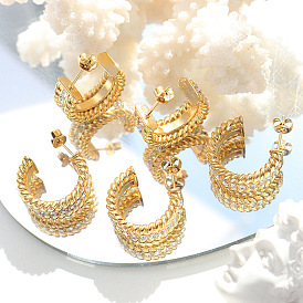 Retro French Marka C-shaped Zirconia Earrings with Full Diamonds for Women
