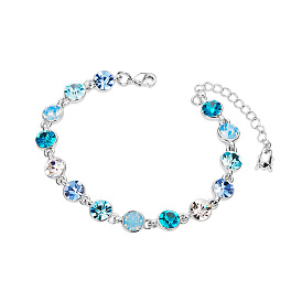 SHEGRACE Glittering Alloy Link Chain Bracelet, with Aquamarine Flat Round Austrian Crystal