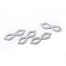 Rack Plating Brass Cubic Zirconia Links, Long-Lasting Plated, Infinity