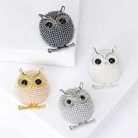 Alloy Brooch, with Plastic Imitation Pearl, Owl