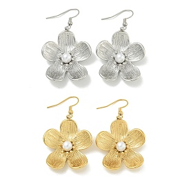 304 Stainless Steel with ABS Plastic Pearl Dangle Earrings, Polished, Flower