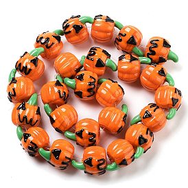 Halloween Theme Handmade Lampwork Beads Strands, Pumpkin