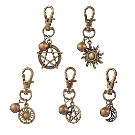 Alloy Star Sun Moon Pendants Decoration, Swivel Lobster Claw Clasps and Brass Bell Charms for Bag Ornaments