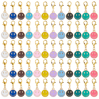 96шт 12 цветной сплав эмали кулон украшения, Сплав с застежками когтя омара, улыбающееся лицо, золотые