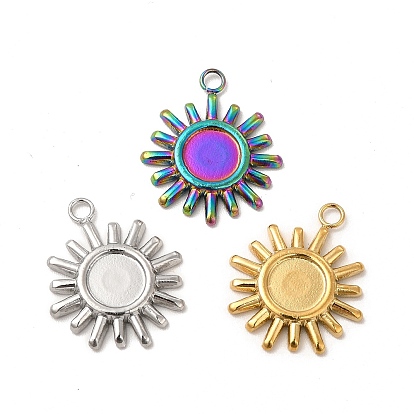 Ion Plating(IP) 304 Stainless Steel Pendant Cabochon Settings, Sun