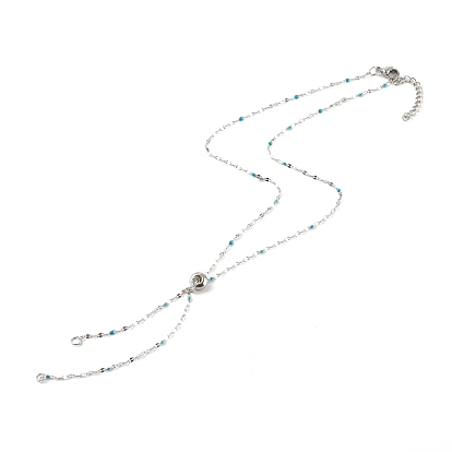 Adjustable Stainless Steel Slider Necklaces Making, with Enamel, Stainless Steel Color