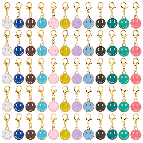 96шт 12 цветной сплав эмали кулон украшения, Сплав с застежками когтя омара, улыбающееся лицо, золотые