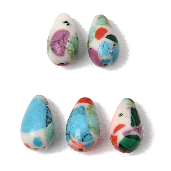 Synthetic Gemstone Beads, Teardrop with Pattern