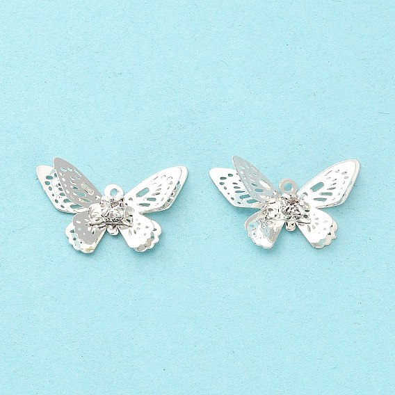 Brass Pendants, with Rhinestone, Butterfly Charm