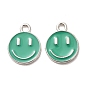 Alloy Enamel Charms, Flat Round with Smiling Face, Platinum