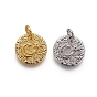 Brass Rough Surface Charms, with Jump Rings, Cadmium Free & Lead Free, Flat Round with Star and Moon