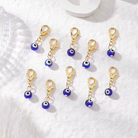 10 шт. круглые подвески ручной работы синего цвета с изображением сглаза, с цинковым сплавом застежками омаров коготь