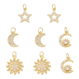 8 шт 4 стили латунные подвески из микропаве с фианитом, без свинца и без кадмия, долговечный, стойки покрытие, реальный 18 k позолоченный, с целью перехода в кольце