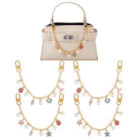 4шт 2 стили океан тема железный кабель цепи сумка декоративные цепи, с подвеской и застежками в виде ракушки и морской звезды из сплава, аксессуары для замены сумок, золотые