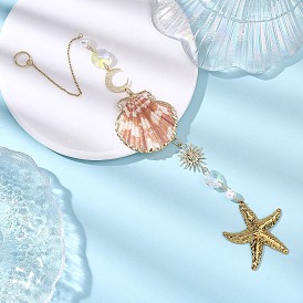 Подвески из ракушек, стекла и нержавеющей стали с гальваническим покрытием, ловцы солнца из ракушек-звезд, для наружного украшения сада