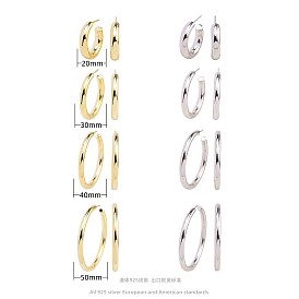 Minimalist Shiny Silver Earrings with C-Shaped Design for Casual Style