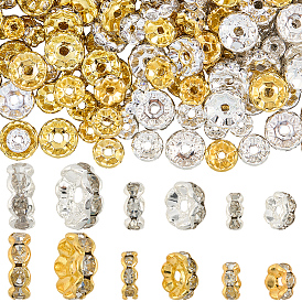 300шт 6 стили латунные бусины со стразами, класс А, волнистый край, золото , рондель