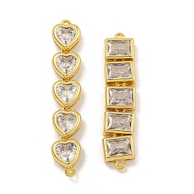 Rack Plating Brass Clear Cubic Zirconia Connector Charms, Real 18K Gold Plated, Long-Lasting Plated, Cadmium Free & Lead Free, Rectangle/Heart