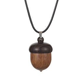 Collier pendentif médaillon en bois d'ébène en forme de gland avec cordons de cire, collier de boîte de rangement ouvrable pour femme
