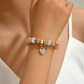 Fashionable Vintage Heart Alloy Rhinestone Charm Bracelets, European Bracelets for Women